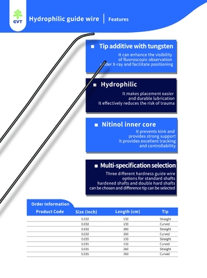 ‌Medical Hydrophilic Guide Wire Procedural Versatility Straight Tips Hydrophilic Coated Wire